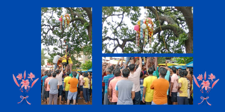 Dahi handi on the Sringaratali market bridge