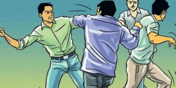 A young man was hit on the head with a rod