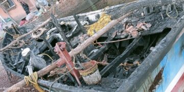 Fishing boat fire in Anjanvel