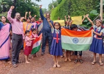 Every home Tiranga Prabhatferi at Veldur School