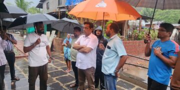 Pramod Gandhi inspected the damaged area.