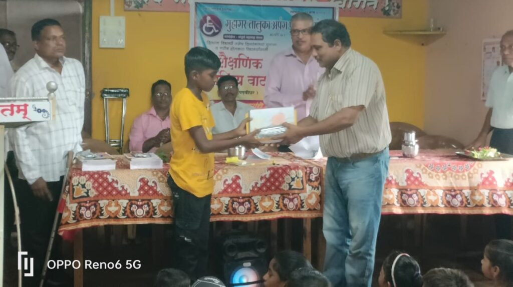 Distribution of educational material in Guhagar Handicapped Institute